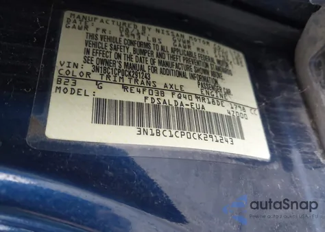 2012 Nissan Versa 1.8 S z USA, uszkodzony, nr VIN 3N1BC1CP0CK291243